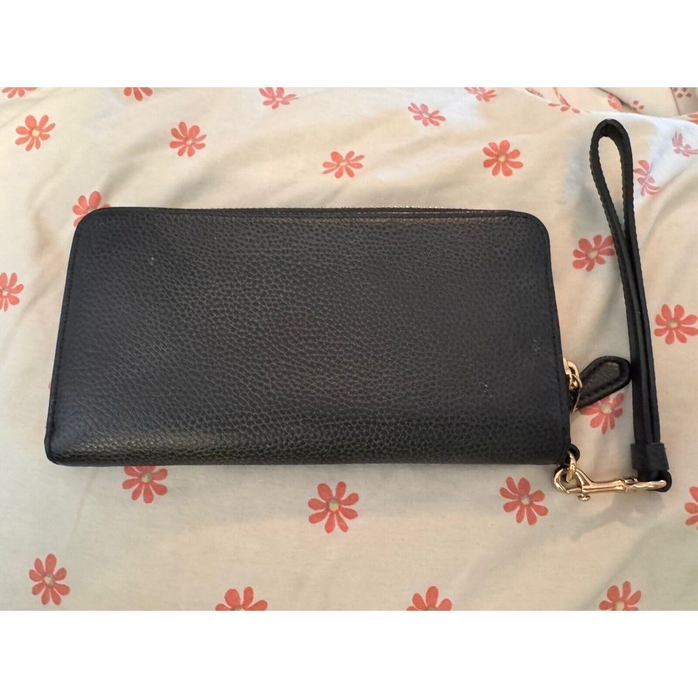 COACH Long Wallet Signature Accordion Round Zip Strap Black Pebble Vintage EUC - Picture 2 of 6